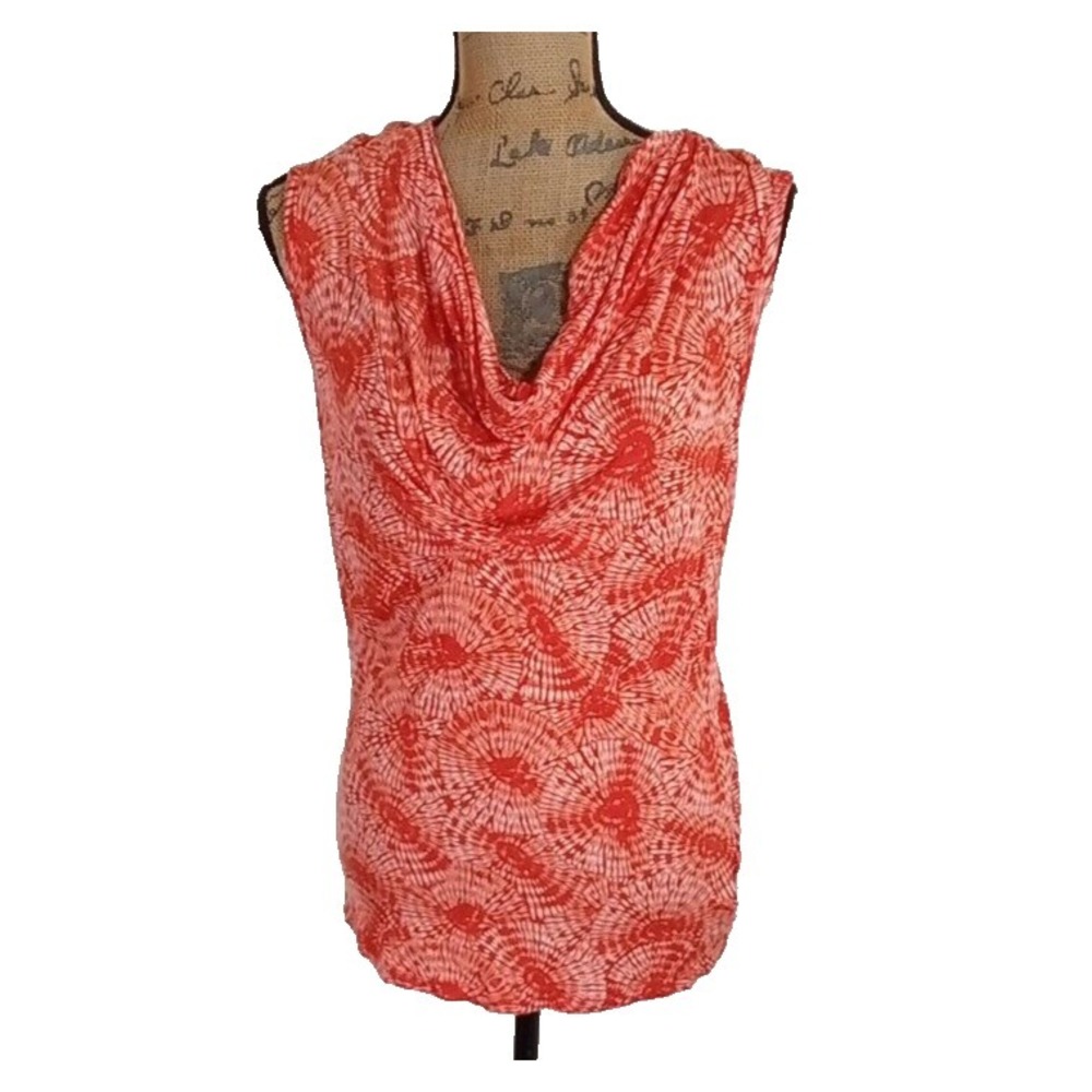 MICHAEL Kors Top MED Bright Orange Tie Dye Sleeveless Stretch Drape Neck Blouse